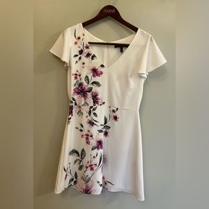 White House Black Market white and purple floral dress, size 8